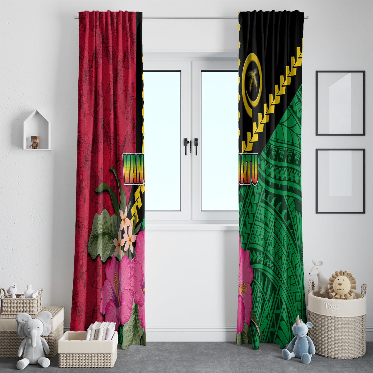 Vanuatu Flag Hibiscus Polynesian Pattern Window Curtain LT03 - Polynesian Pride