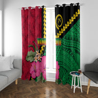 Vanuatu Flag Hibiscus Polynesian Pattern Window Curtain LT03 With Grommets Black - Polynesian Pride