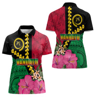 Vanuatu Flag Hibiscus Polynesian Pattern Women Polo Shirt LT03 - Polynesian Pride