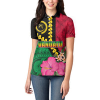 Vanuatu Flag Hibiscus Polynesian Pattern Women Polo Shirt LT03 - Polynesian Pride
