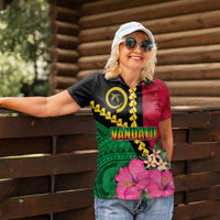 Vanuatu Flag Hibiscus Polynesian Pattern Women Polo Shirt LT03 - Polynesian Pride