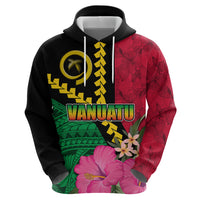 Vanuatu Flag Hibiscus Polynesian Pattern Zip Hoodie
