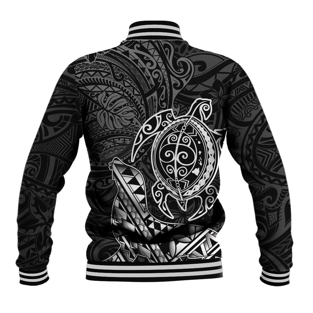 Hawaii Monk Seal and Dolphin Baseball Jacket Polynesian Kakau Pattern Black White Color LT03 - Polynesian Pride