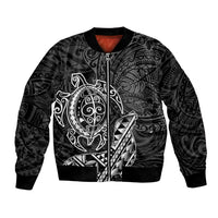 Hawaii Monk Seal and Dolphin Bomber Jacket Polynesian Kakau Pattern Black White Color LT03 Unisex Black - Polynesian Pride
