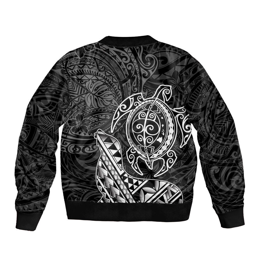 Hawaii Monk Seal and Dolphin Bomber Jacket Polynesian Kakau Pattern Black White Color LT03 - Polynesian Pride
