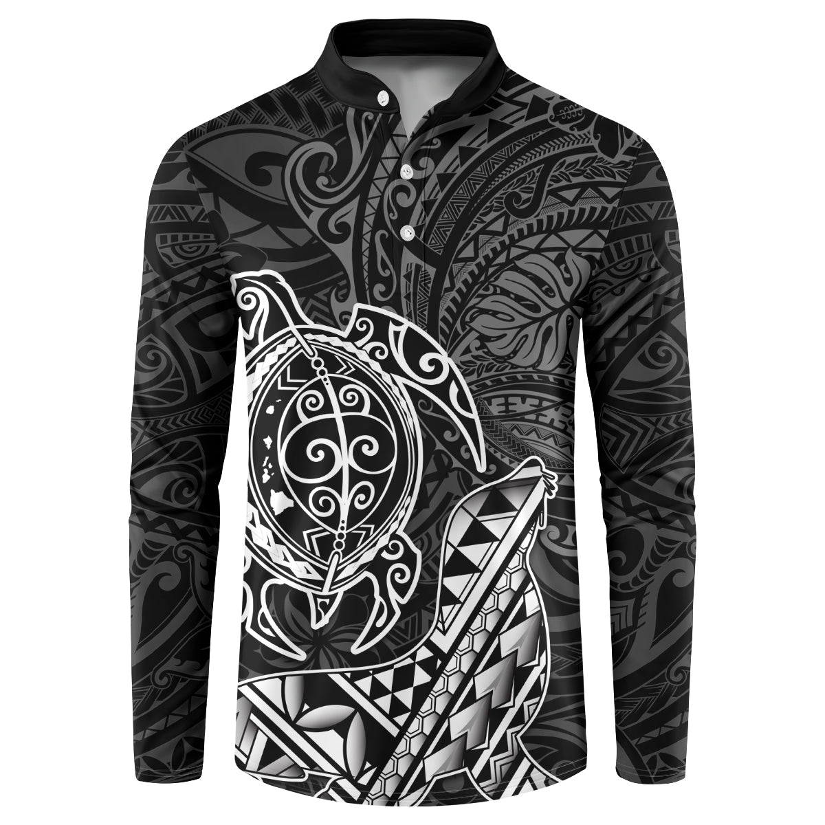 Hawaii Monk Seal and Dolphin Button Sweatshirt Polynesian Kakau Pattern Black White Color LT03 Black - Polynesian Pride