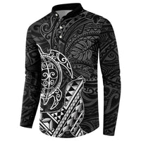 Hawaii Monk Seal and Dolphin Button Sweatshirt Polynesian Kakau Pattern Black White Color LT03 - Polynesian Pride