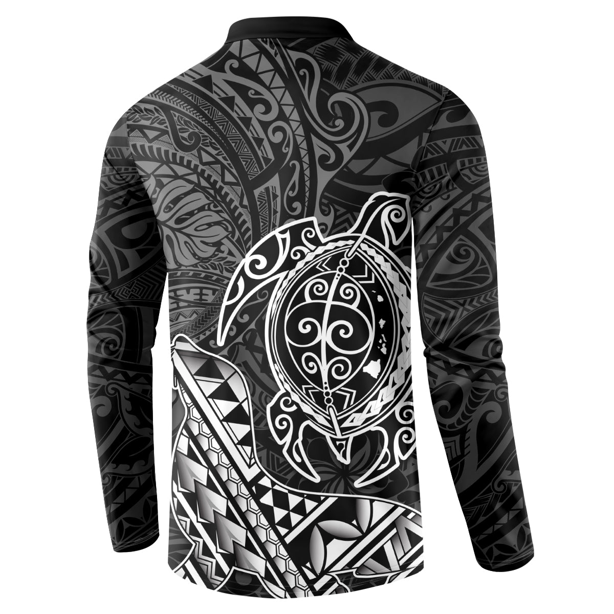 Hawaii Monk Seal and Dolphin Button Sweatshirt Polynesian Kakau Pattern Black White Color LT03 - Polynesian Pride