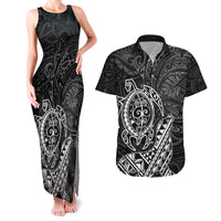 Hawaii Monk Seal and Dolphin Couples Matching Tank Maxi Dress and Hawaiian Shirt Polynesian Kakau Pattern Black White Color LT03 Black - Polynesian Pride