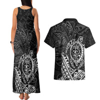 Hawaii Monk Seal and Dolphin Couples Matching Tank Maxi Dress and Hawaiian Shirt Polynesian Kakau Pattern Black White Color LT03 - Polynesian Pride