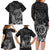 Hawaii Monk Seal and Dolphin Family Matching Long Sleeve Bodycon Dress and Hawaiian Shirt Polynesian Kakau Pattern Black White Color