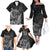 Hawaii Monk Seal and Dolphin Family Matching Off The Shoulder Long Sleeve Dress and Hawaiian Shirt Polynesian Kakau Pattern Black White Color