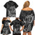 Hawaii Monk Seal and Dolphin Family Matching Off Shoulder Short Dress and Hawaiian Shirt Polynesian Kakau Pattern Black White Color