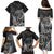 Hawaii Monk Seal and Dolphin Family Matching Puletasi and Hawaiian Shirt Polynesian Kakau Pattern Black White Color