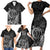 Hawaii Monk Seal and Dolphin Family Matching Short Sleeve Bodycon Dress and Hawaiian Shirt Polynesian Kakau Pattern Black White Color