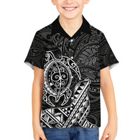 Hawaii Monk Seal and Dolphin Family Matching Tank Maxi Dress and Hawaiian Shirt Polynesian Kakau Pattern Black White Color