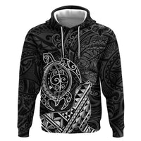 Hawaii Monk Seal and Dolphin Hoodie Polynesian Kakau Pattern Black White Color