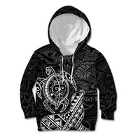 Hawaii Monk Seal and Dolphin Kid Hoodie Polynesian Kakau Pattern Black White Color