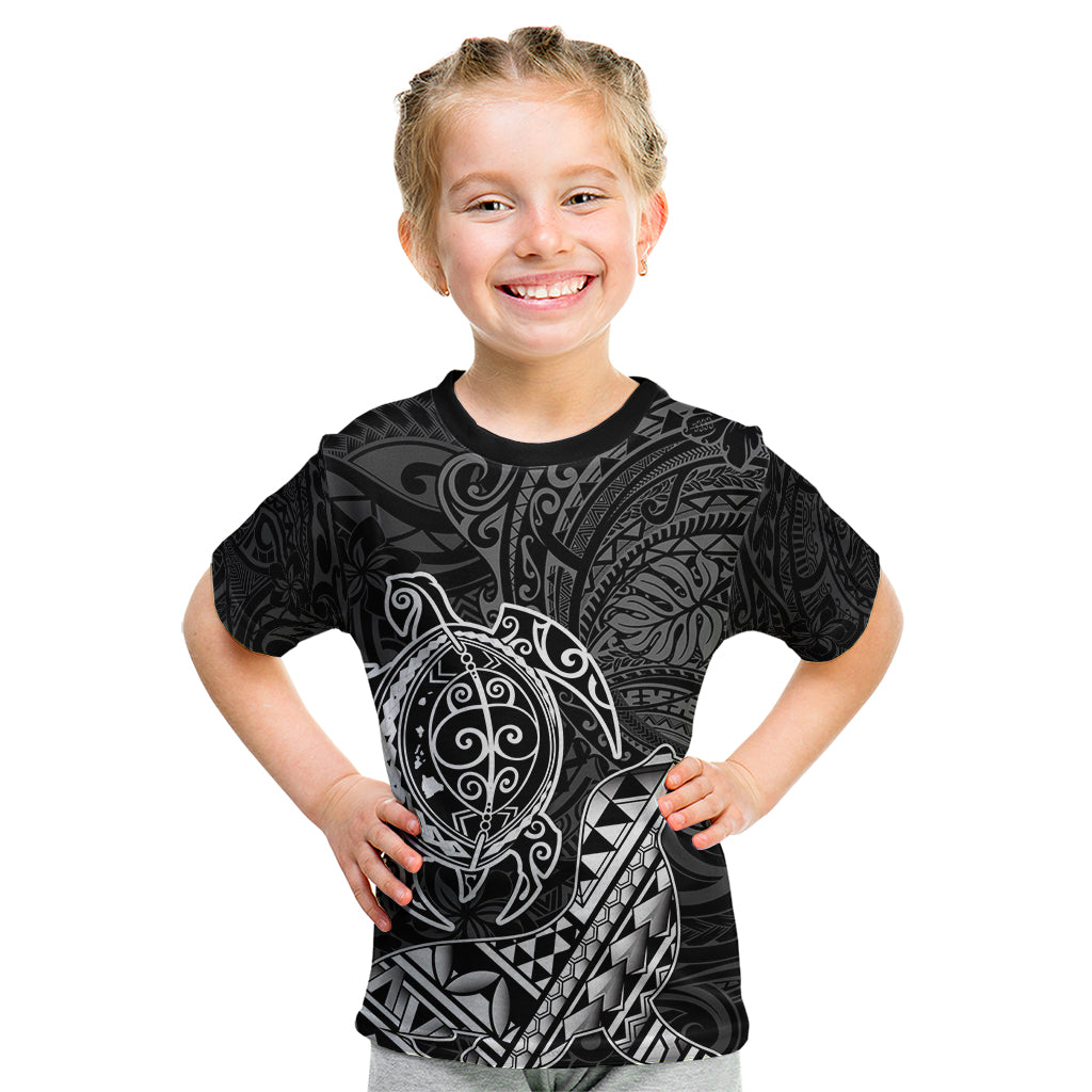Hawaii Monk Seal and Dolphin Kid T Shirt Polynesian Kakau Pattern Black White Color