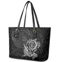 Hawaii Monk Seal and Dolphin Leather Tote Bag Polynesian Kakau Pattern Black White Color LT03 - Polynesian Pride