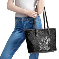 Hawaii Monk Seal and Dolphin Leather Tote Bag Polynesian Kakau Pattern Black White Color LT03 - Polynesian Pride
