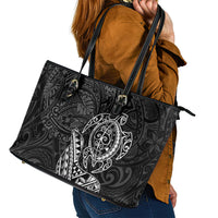 Hawaii Monk Seal and Dolphin Leather Tote Bag Polynesian Kakau Pattern Black White Color LT03 - Polynesian Pride