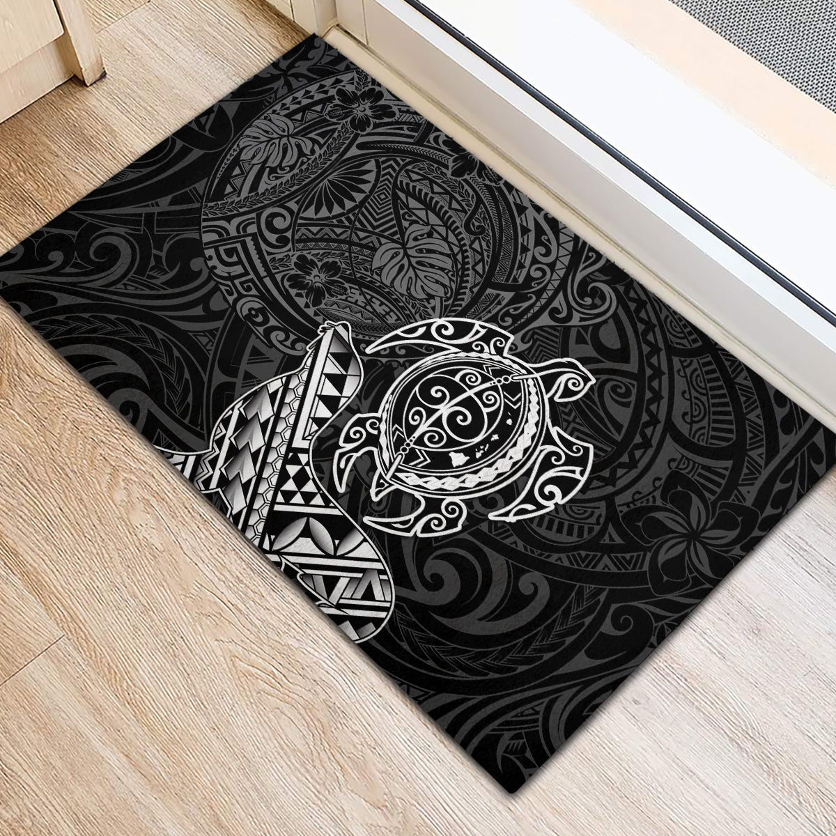 Hawaii Monk Seal and Dolphin Rubber Doormat Polynesian Kakau Pattern Black White Color LT03 - Polynesian Pride