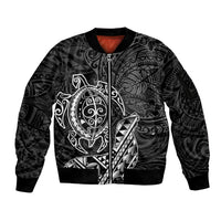 Hawaii Monk Seal and Dolphin Sleeve Zip Bomber Jacket Polynesian Kakau Pattern Black White Color LT03 Unisex Black - Polynesian Pride