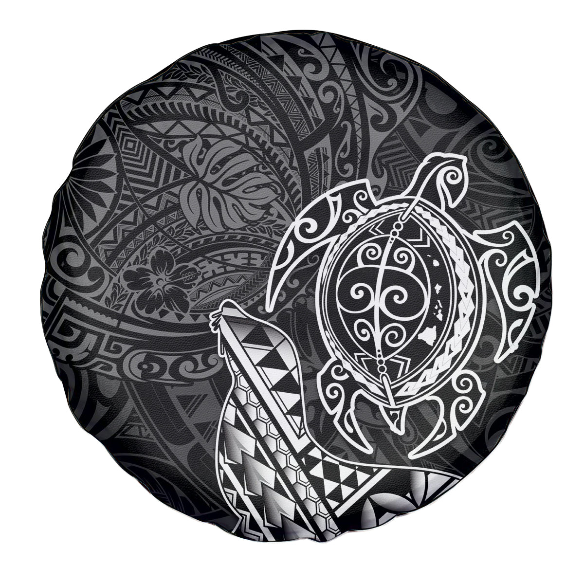 Hawaii Monk Seal and Dolphin Spare Tire Cover Polynesian Kakau Pattern Black White Color LT03 - Polynesian Pride