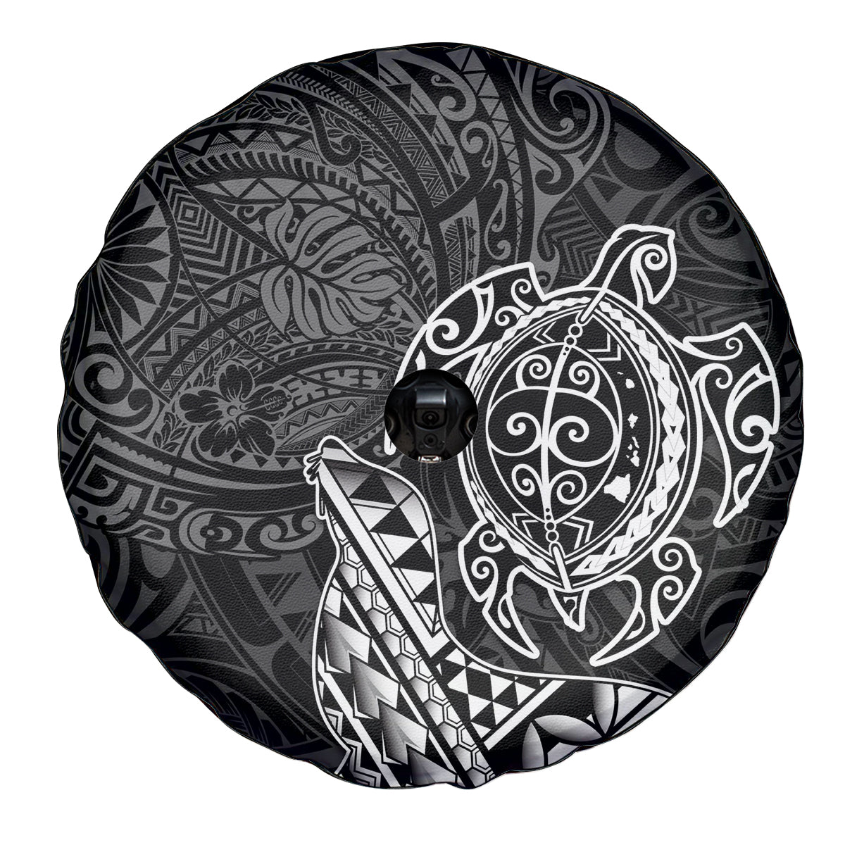 Hawaii Monk Seal and Dolphin Spare Tire Cover Polynesian Kakau Pattern Black White Color LT03 - Polynesian Pride