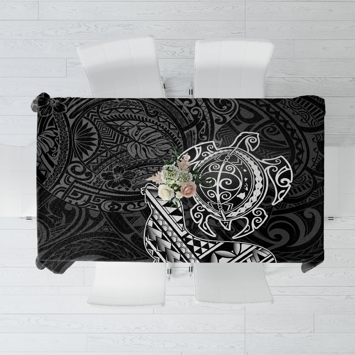 Hawaii Monk Seal and Dolphin Tablecloth Polynesian Kakau Pattern Black White Color LT03 Black - Polynesian Pride