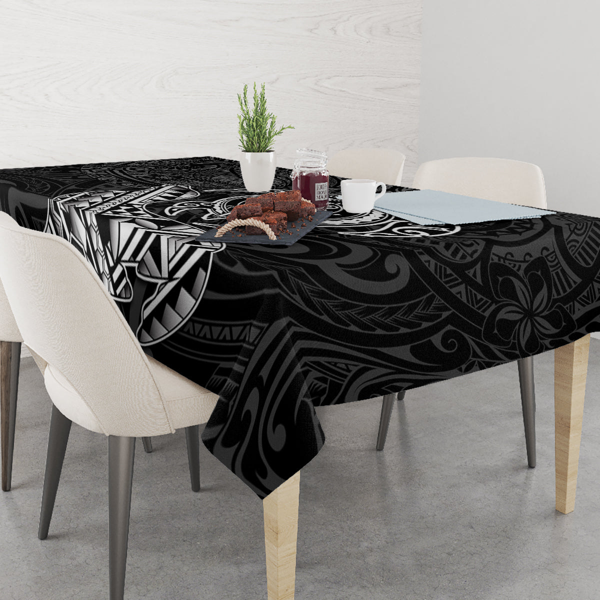 Hawaii Monk Seal and Dolphin Tablecloth Polynesian Kakau Pattern Black White Color LT03 - Polynesian Pride