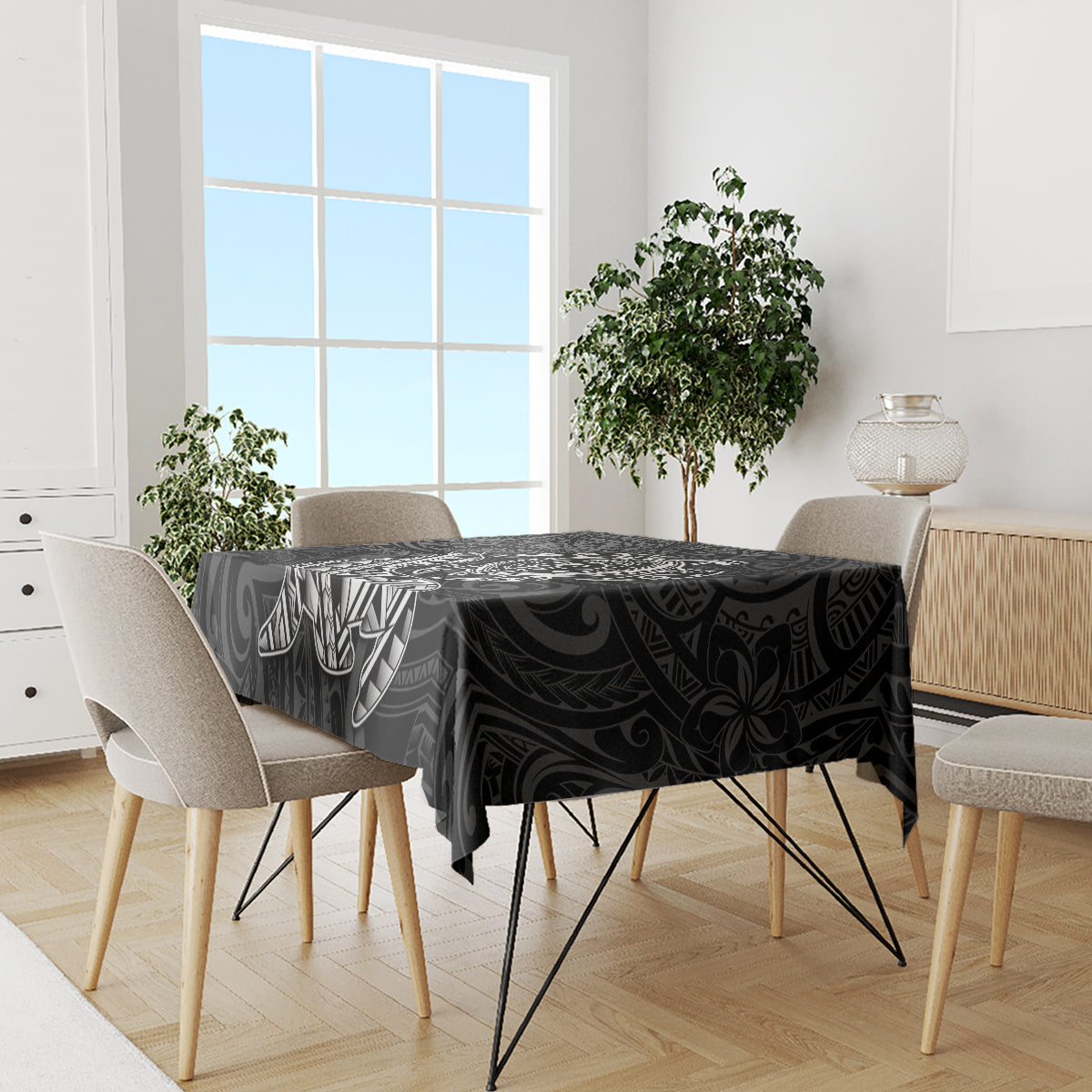 Hawaii Monk Seal and Dolphin Tablecloth Polynesian Kakau Pattern Black White Color LT03 - Polynesian Pride