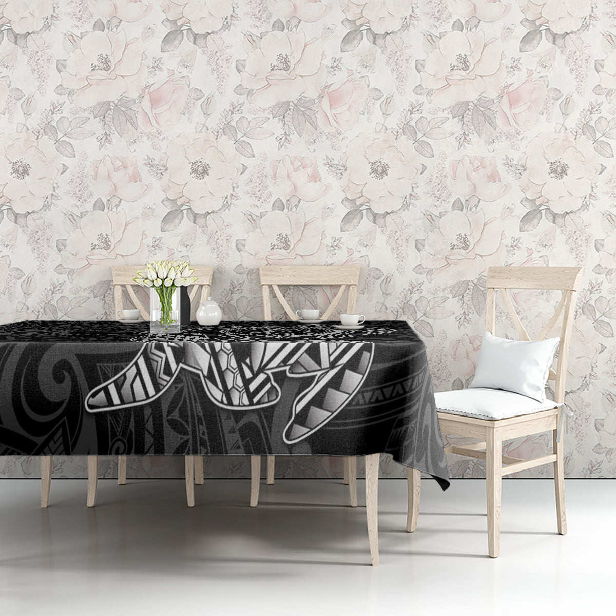 Hawaii Monk Seal and Dolphin Tablecloth Polynesian Kakau Pattern Black White Color LT03 - Polynesian Pride