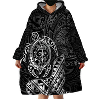 Hawaii Monk Seal and Dolphin Wearable Blanket Hoodie Polynesian Kakau Pattern Black White Color LT03 - Polynesian Pride