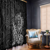 Hawaii Monk Seal and Dolphin Window Curtain Polynesian Kakau Pattern Black White Color LT03 - Polynesian Pride