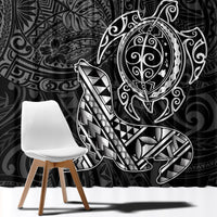Hawaii Monk Seal and Dolphin Window Curtain Polynesian Kakau Pattern Black White Color LT03 - Polynesian Pride
