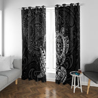 Hawaii Monk Seal and Dolphin Window Curtain Polynesian Kakau Pattern Black White Color LT03 With Grommets Black - Polynesian Pride