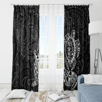 Hawaii Monk Seal and Dolphin Window Curtain Polynesian Kakau Pattern Black White Color LT03 - Polynesian Pride