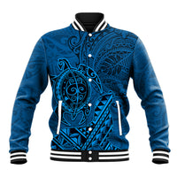 Hawaii Monk Seal and Dolphin Baseball Jacket Polynesian Kakau Pattern Blue LT03 Unisex Blue - Polynesian Pride