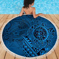 Hawaii Monk Seal and Dolphin Beach Blanket Polynesian Kakau Pattern Blue LT03 - Polynesian Pride
