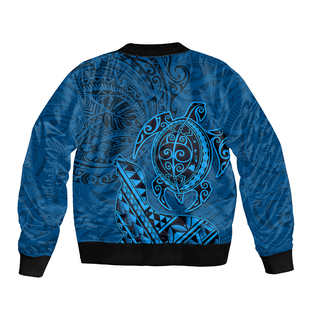 Hawaii Monk Seal and Dolphin Bomber Jacket Polynesian Kakau Pattern Blue LT03 - Polynesian Pride