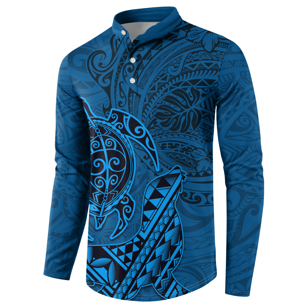 Hawaii Monk Seal and Dolphin Button Sweatshirt Polynesian Kakau Pattern Blue LT03 - Polynesian Pride