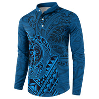 Hawaii Monk Seal and Dolphin Button Sweatshirt Polynesian Kakau Pattern Blue LT03 - Polynesian Pride