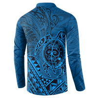 Hawaii Monk Seal and Dolphin Button Sweatshirt Polynesian Kakau Pattern Blue LT03 - Polynesian Pride