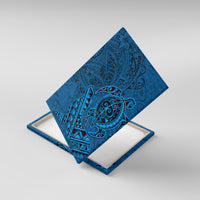 Hawaii Monk Seal and Dolphin Canvas Wall Art Polynesian Kakau Pattern Blue