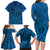 Hawaii Monk Seal and Dolphin Family Matching Long Sleeve Bodycon Dress and Hawaiian Shirt Polynesian Kakau Pattern Blue