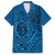 Hawaii Monk Seal and Dolphin Family Matching Long Sleeve Bodycon Dress and Hawaiian Shirt Polynesian Kakau Pattern Blue