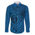 Hawaii Monk Seal and Dolphin Family Matching Long Sleeve Bodycon Dress and Hawaiian Shirt Polynesian Kakau Pattern Blue