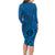 Hawaii Monk Seal and Dolphin Family Matching Long Sleeve Bodycon Dress and Hawaiian Shirt Polynesian Kakau Pattern Blue